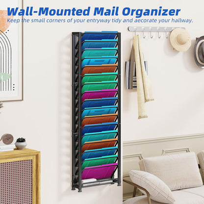 Simple Trending Wall File Organizer, Mesh 7-Tier Vertical Hanging File Holder, Desktop Metal Files Rack for Office and Home, Black