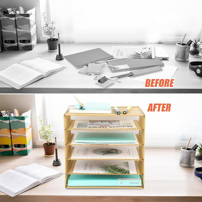 EASEPRES 3 Tier Mesh Desk Organizer Tray, File Paper Letter Folder Holder Desktop Paper Sorter Mail Organization Rack Storage Accessories, for Office Home School Classroom, Black