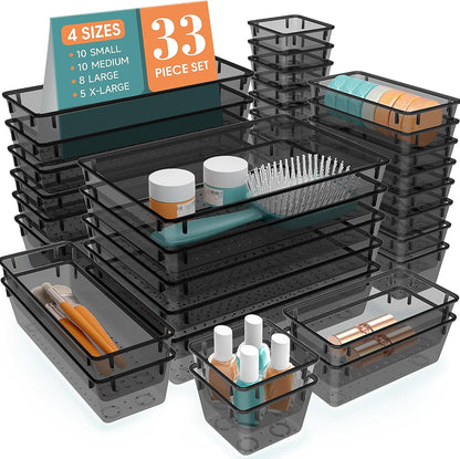 StorMiracle 28 PCS Clear Plastic Drawer Organizers Set, 4 Size Desk Drawer Organizer Trays for Makeup, Jewelry, Kitchen Utensils, Gadgets and Office Accessories