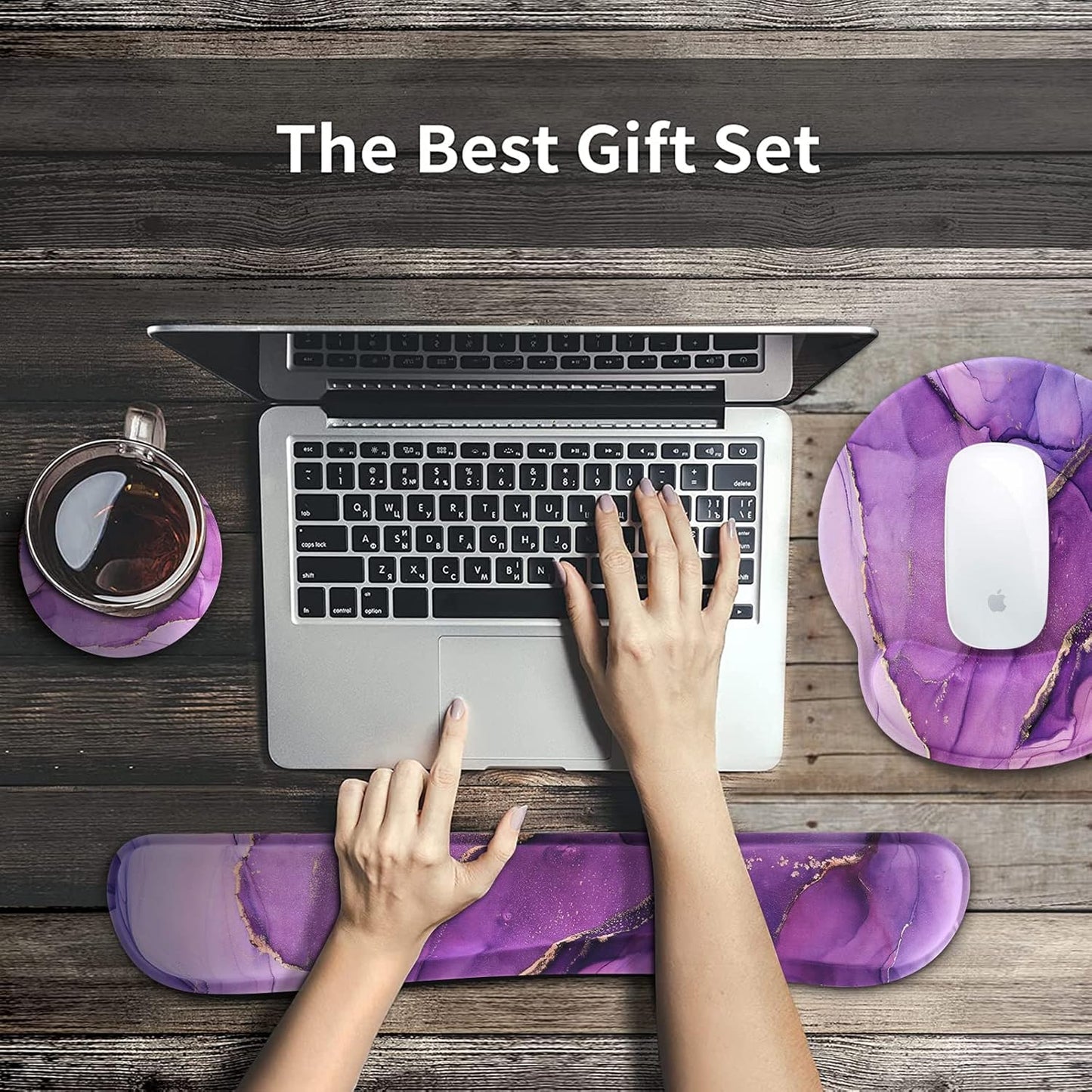 iCasso Desk Mat, Gaming Mouse Pad Wrist Support Set,4in1 XXL Large Mousepad + Keyboard Wrist Rest+Mouse Wrist Rest+Coaster Set with Ergonomic Design for Home Office Table Computer-Penoy