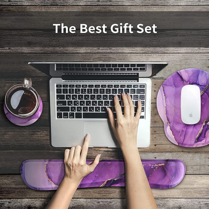 iCasso Desk Mat, Gaming Mouse Pad Wrist Support Set,4in1 XXL Large Mousepad + Keyboard Wrist Rest+Mouse Wrist Rest+Coaster Set with Ergonomic Design for Home Office Table Computer-Penoy