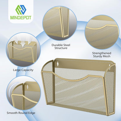 MINDEPOT Wall File Organizer,Hanging Wall Mounted File Folder Binder Holder Mail Organizer for Office,Home and School Supplies