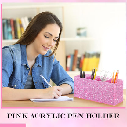 Jetec Acrylic Pen Holder 6 Compartments Makeup Brush Stationery Organizer Pencil Holder for Desk Accessories, Cosmetic Brushes, Dorm, Home, Bathroom, Kitchen, Office Supplies(Neon Pink)