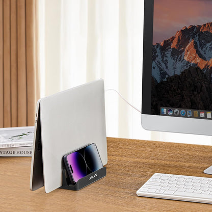JARLINK 4-in-1 Adjustable Vertical Laptop Stand Holder, Aluminum Dual Slots Laptop Rack for Desk, Space-Saving Organizer Compatible with All MacBook, Surface, Chromebook, and Gaming Laptops (Silver)