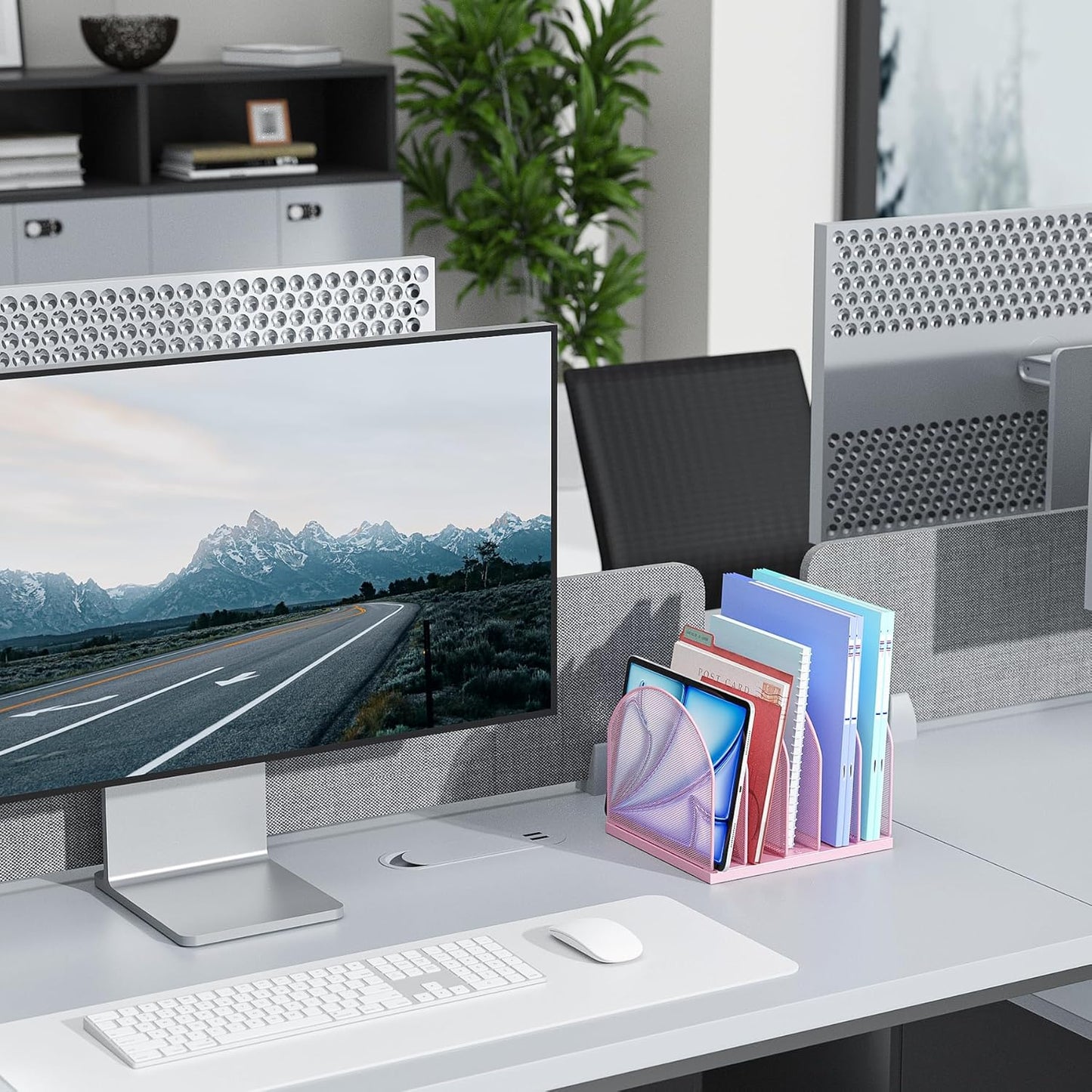 gianotter Desktop File Organizer, Desk Organizer with 5 Compartments, Paper Organizer for Desk, Workspace Organizers for Office Supplies (Black, Upright Style)