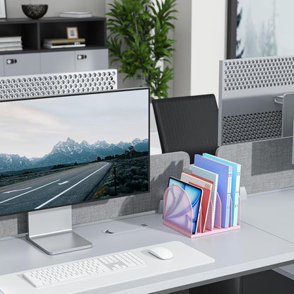 gianotter Desktop File Organizer, Desk Organizer with 5 Compartments, Paper Organizer for Desk, Workspace Organizers for Office Supplies (Black, Upright Style)