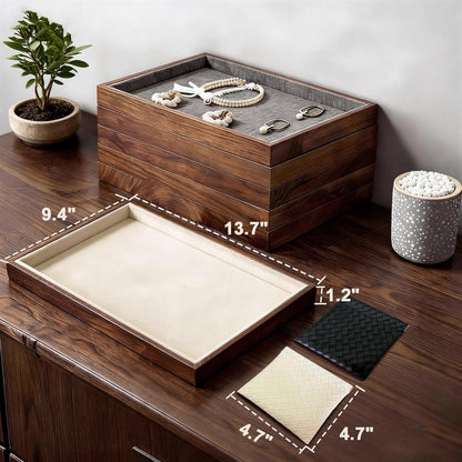 Large Solid Wood Jewelry Watch Tray, Velvet Jewelry Board Display Trays for Key Wallet Ring，Stackable Wooden Jewelry Drawer Organizer Showcase Jewelry Holder(Royal Blue)