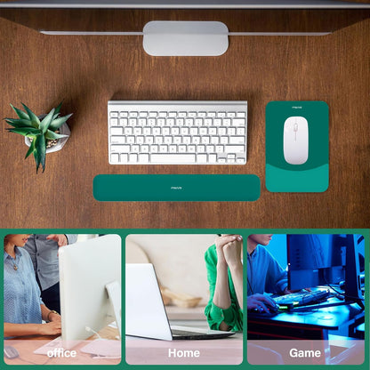 MOSISO Wrist Rest Support for Mouse Pad&Keyboard Set, Rectangular Ergonomic Mousepad Non-Slip Base Home/Office Pain Relief&Easy Typing Pad with Neoprene Cloth&Raised Silicone Lining, Green
