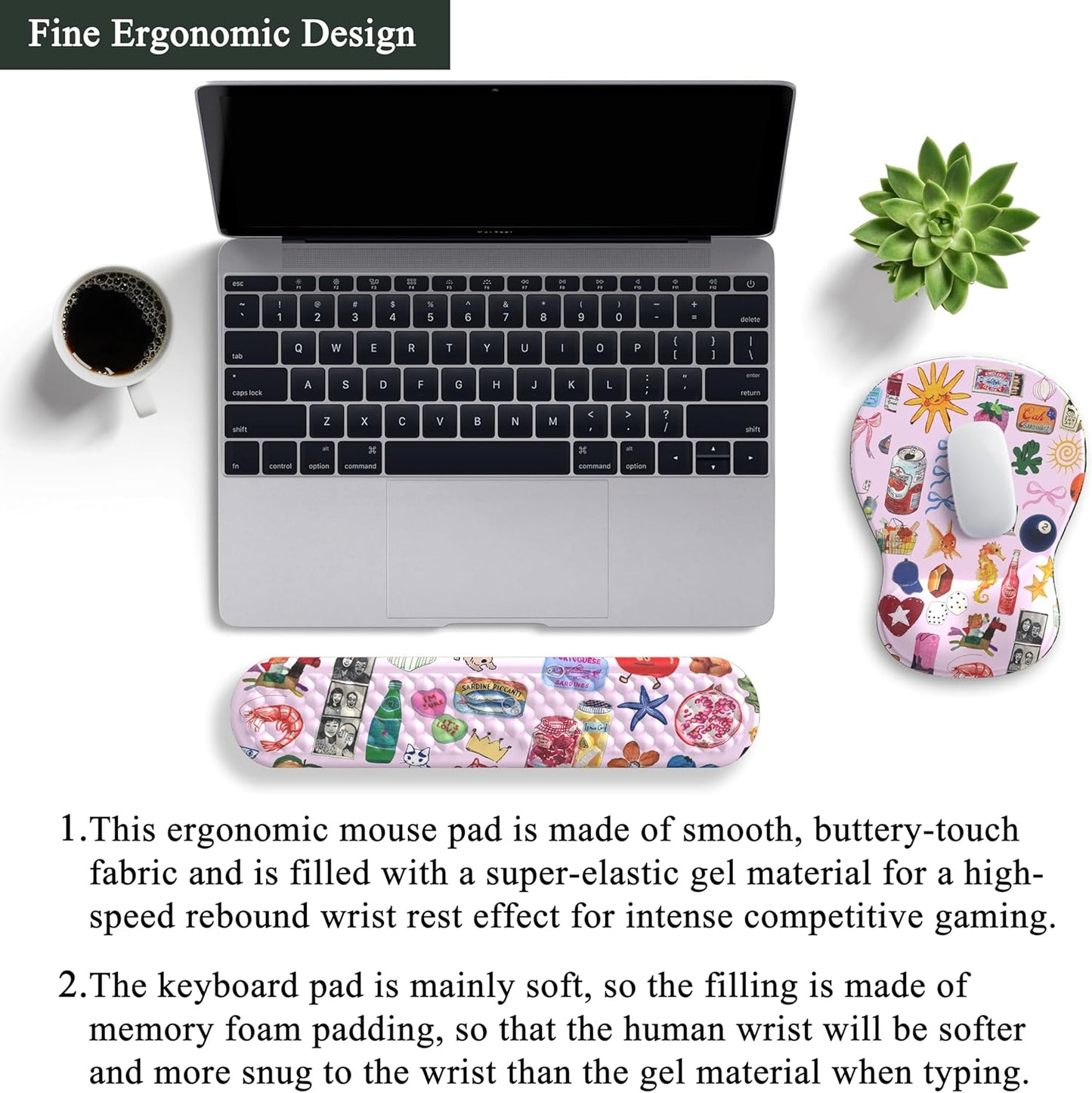Ghost Book Mousepad with Wrist Rest Halloween Computer Keyboard Mouse Pad Black Cute, Mouse Pad with Wrist Rest for Computer Keyboard, 2 In1 Mousepad with Wrist Support Easy Typing&Relieve Wrist Pai