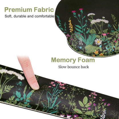 Ergonomic Mouse Pad with Wrist Rest and Keyboard Wrist Rest, Memory Foam Wrist Rest for Computer Keyboard, Easy Typing, Pain Relief, Mouse Pad Wrist Support for Gaming,Office, Laptop, Black Flower