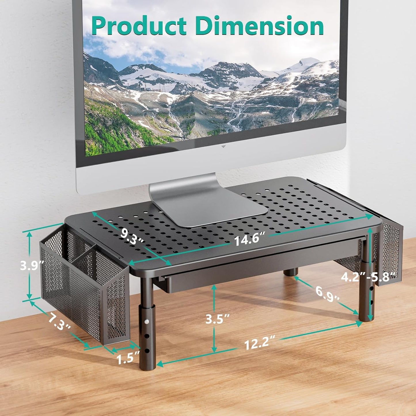 WALI Computer Monitor Stand with Storage, Desk Monitor Riser 3 Height Adjustable, Laptop Riser with Airflow Vents, Desk Organizer for Computer, Laptop, Printer (PTT002-B), 1 Pack, Black