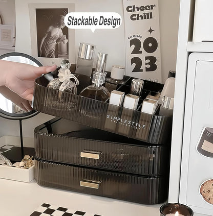 Stackable Cosmetics Organizer Drawers, Bathroom Vanity Makeup Organizers and Storage, Ideal for Desk and Dresser Countertops, Great for Palette, Skincare, Lipsticks, Nail Care. Green