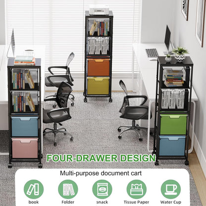 Sbanmao Rolling File Cart with 2 Storage Drawers, Mobile File Cabinet with Wheels, Hanging File Folder Organizer, Under Desk Storage, Printer Stand Utility Cart Filing Cabinet for Home Office,Black
