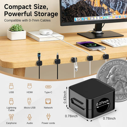 10 Pack Magnetic Cable Clips, Cord Organizer with Strong Adhesive Cord Holder for Nightstand, Desk, Home Office, Car, Phone Charger, USB, HDMI Cable Holder, Black