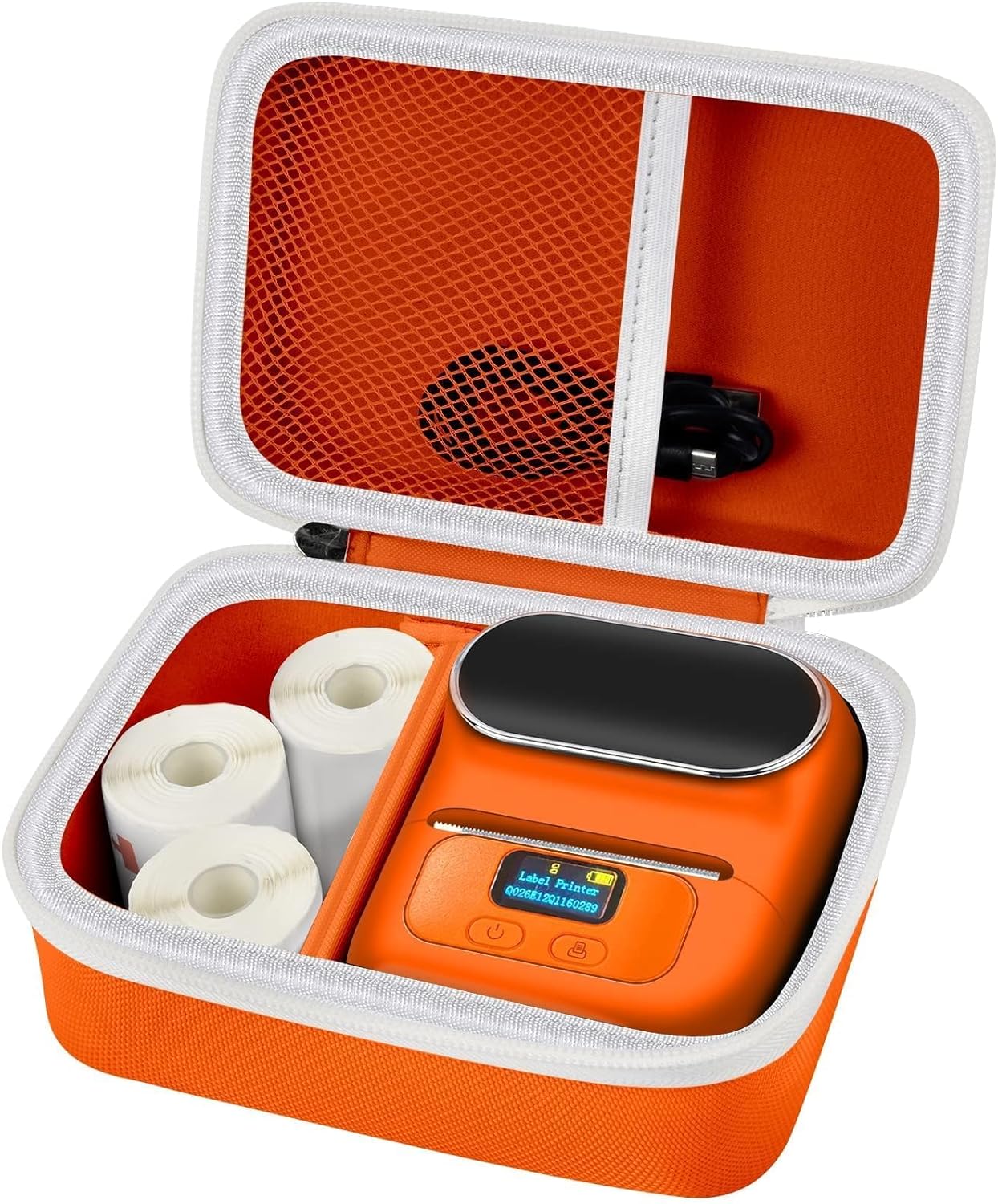 Boobowl Case Compatible with Phomemo M110 Label Maker - Portable Mini Bluetooth Thermal Label Maker Carrying Storage Bag for Printer Labels, USB Cable and Accessories (Box Only) - Orange