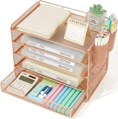 LEKETREE Desk Organizers and Accessories, 5-Tier Paper Letter Tray Organizer with File Holder, Desktop Organizer for Office Supplies (Black)