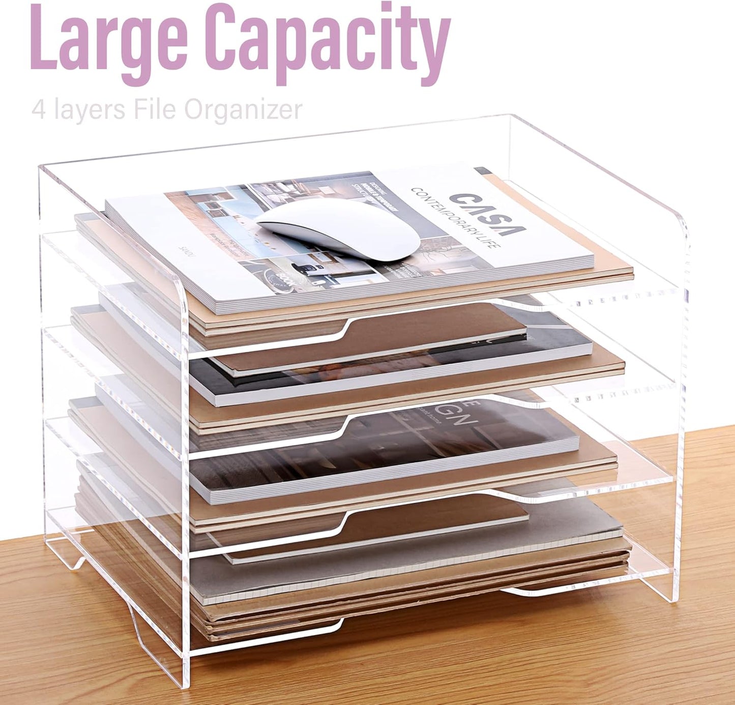 SANRUI 4 Tier Clear Desk Paper Letter Organizer Trays, A4 Stackable File Document Tray, Acrylic Desk Organizers and Accessories Sorter, Workspace Office Supplies Organizers,12.4inx8.86inx6.64in