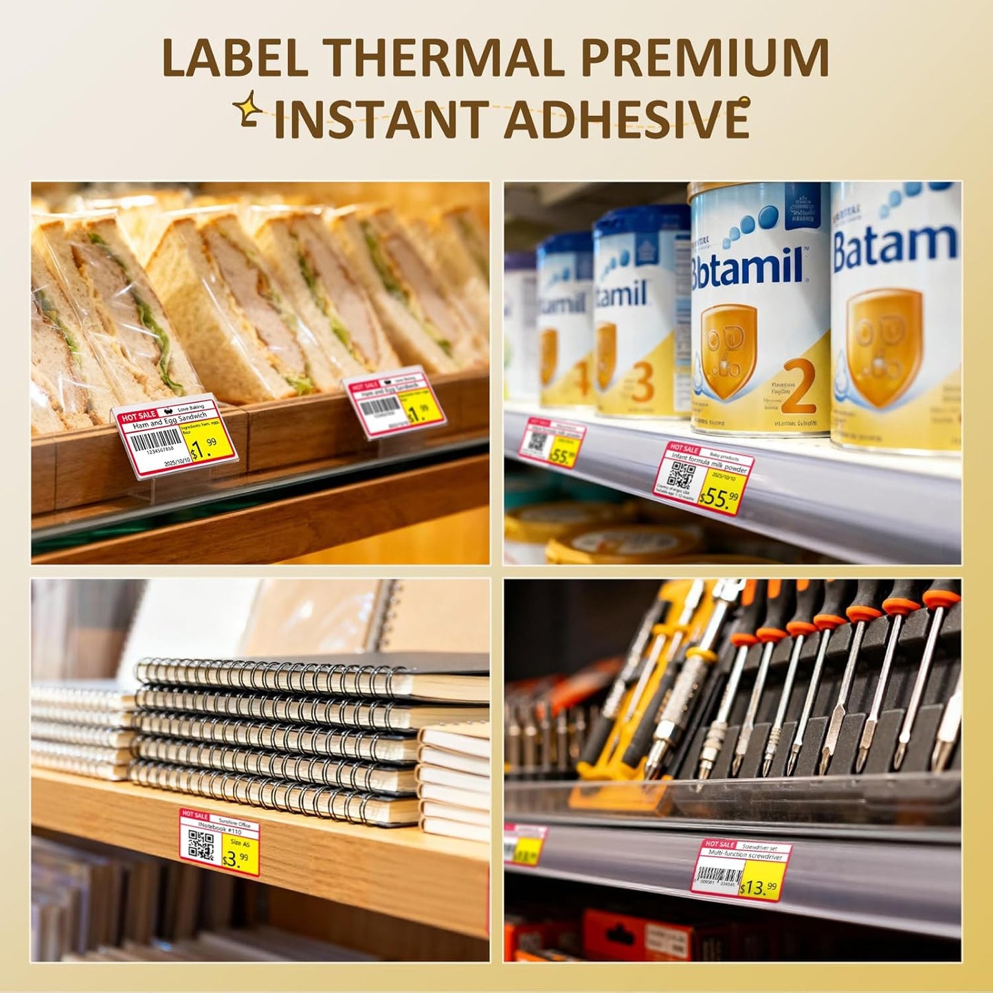 Clabel Printable White Cable Labels 6 Rolls of Thermal Self-Adhesive Paper Labels Tape, 25x78mm (1"x3") 100 Sheets Per Roll, Black Print on White Sticker Tags Durable