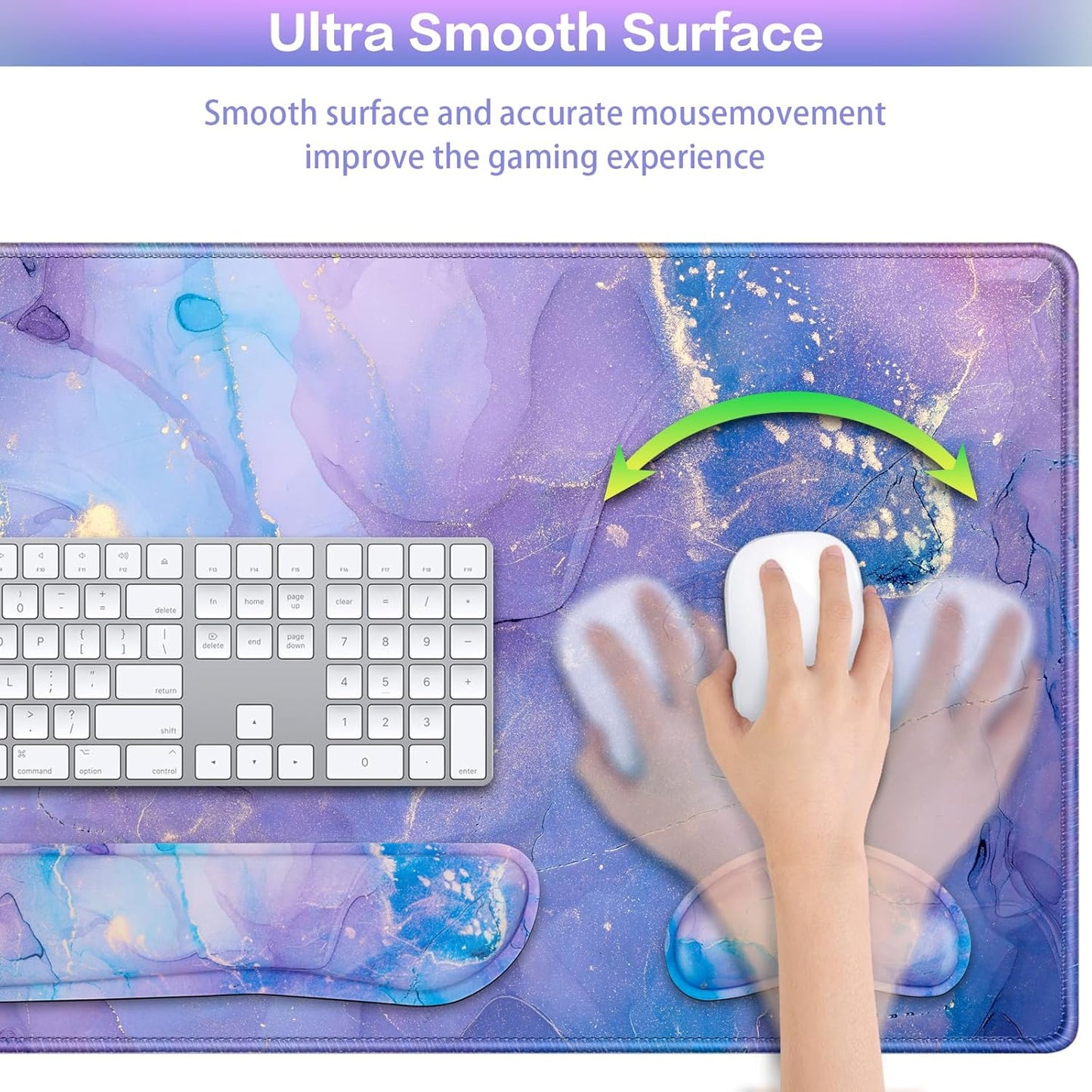 Desk Mat, Large Gaming Mouse Pad with Wrist Rest, 4in1 XXL Mousepad+Keyboard Wrist Rest+Mouse Pad Wrist Support+Cup Coaster Set Ergonomic Floral Computer Desk Arm Wrist for Decor Home Office Women