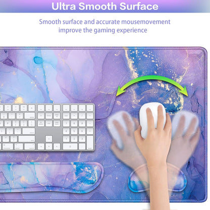 Desk Mat, Large Gaming Mouse Pad with Wrist Rest, 4in1 XXL Mousepad+Keyboard Wrist Rest+Mouse Pad Wrist Support+Cup Coaster Set Ergonomic Floral Computer Desk Arm Wrist for Decor Home Office Women