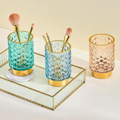 Makeup Brush Holder Organizer,Toothbrush Holders,Desk Pen Pencil Holder,Multifunctional Vintage Glass Brush Cup（A46-6-US）