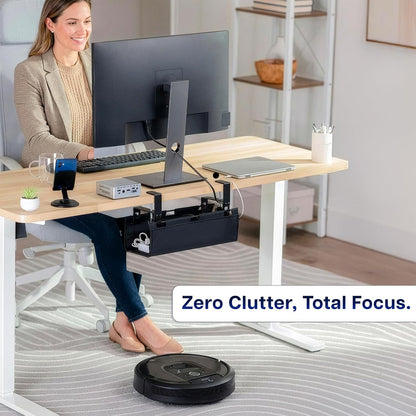 VIVO Clamp-on Under Desk 31 inch Fabric Cable Management Tray, Wire Concealer, Power Strip Storage, Workspace Organization, Easy Fold Down Access, Black, DESK-AC31F-C