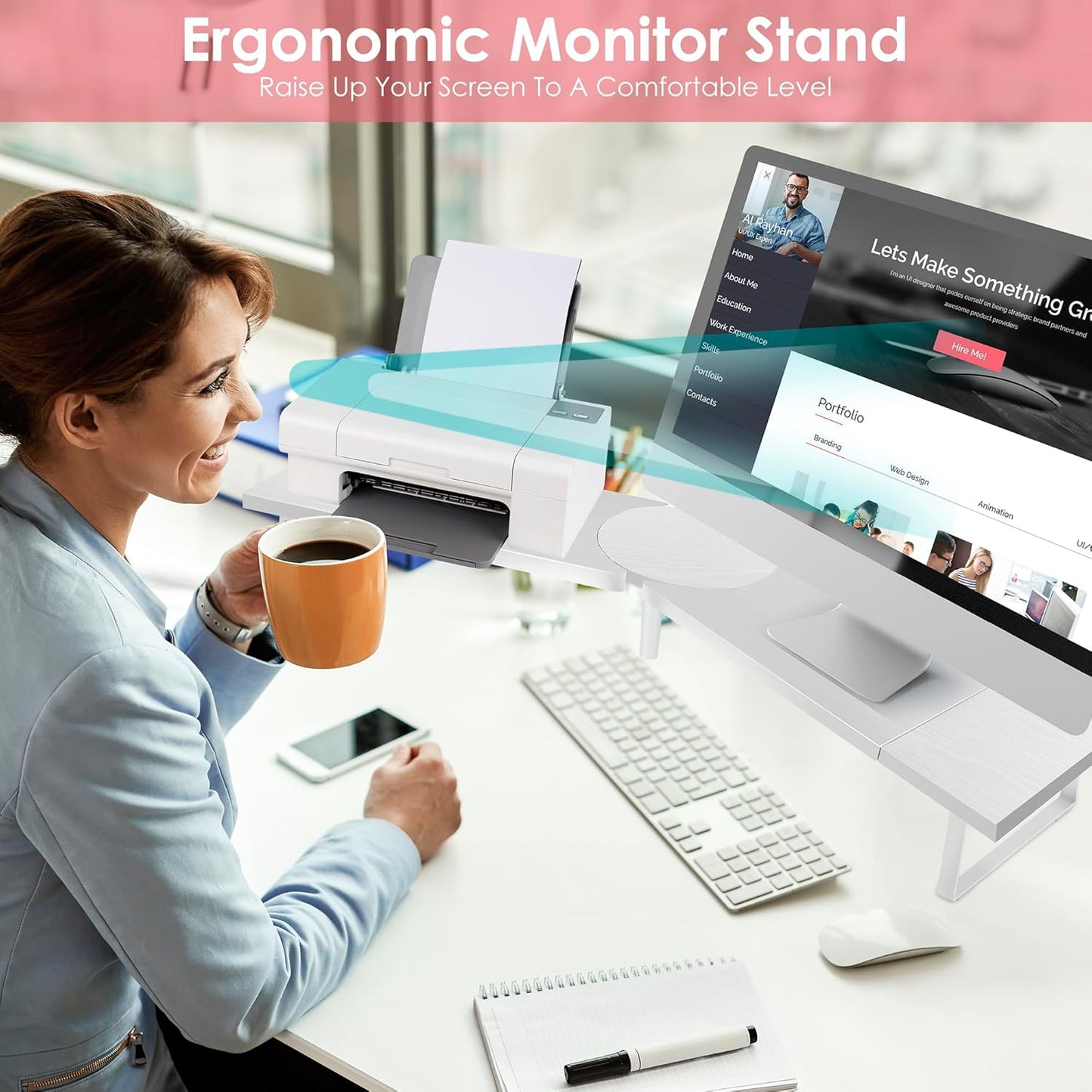 Across-Star Dual-Monitor-Stand-Riser-For-Desk Adjustable Length 32-40 Inch，Large Desktop Computer Monitor Riser For 2 Screens，Desk Shelf Organizer Riser Stand For Computer/Laptop/PC/Printer/TV Black