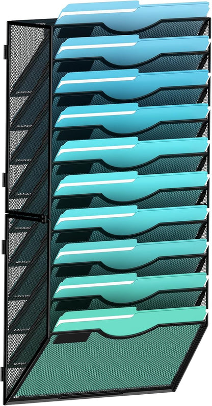 Gawerk 5 Tier Hanging Wall File Organizer, Mesh Mail Paper Orgnization Hanging File Folder Holder for Home Office, Black
