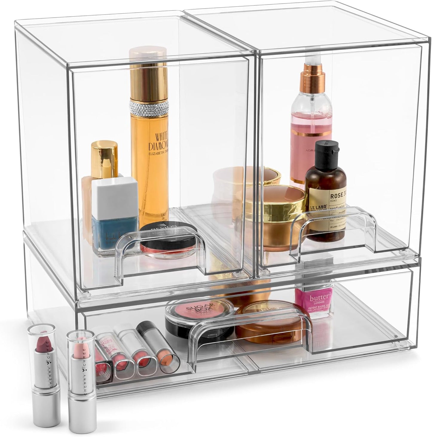 Sorbus Acrylic Storage Containers - 2 Pack, Stackable Storage Bins Set for Bathroom Organization - Clear Acrylic Drawer Organizers - Makeup Case Pull-Out Drawers (7.6’’ Tall)