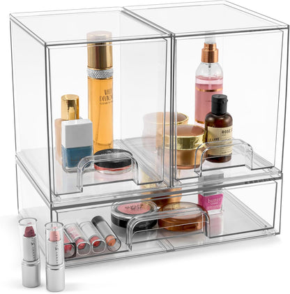 Sorbus Acrylic Storage Containers - 2 Pack, Stackable Storage Bins Set for Bathroom Organization - Clear Acrylic Drawer Organizers - Makeup Case Pull-Out Drawers (7.6’’ Tall)