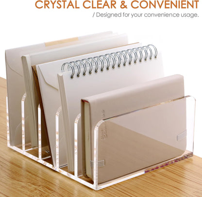 SANRUI 3 Compartments Mail Organizer Letter Holder for Desk ,Vertical Letter Holder,File Sorter Acrylic Desk Organizer Office Supplies,Clear