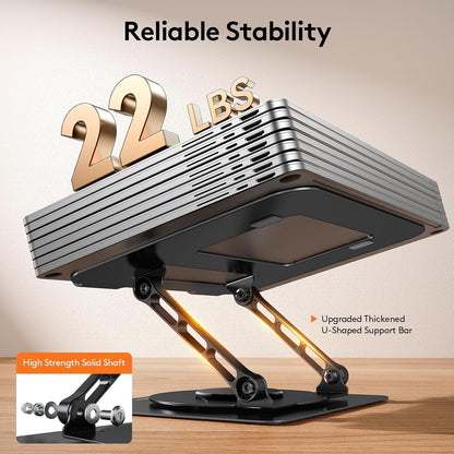 TECKNET Laptop Stand for Desk, 360 Rotating Base, Ergonomic Foldable Computer Stand for Laptop Riser Height Adjustable, Compatible with MacBook Pro, All Laptops 10-17" - Silver