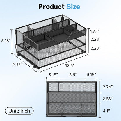 DALTACK 3 Tier Paper Organizer with Handle, Mesh Metal Desk Organizer with Sliding Paper Trays for Letter/A4 Paper, Mail, Bills & Folders, Black