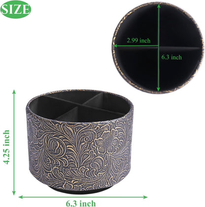 lizimandu Round Leather Art Supply Organizer,Remote Control Holder,360 Degree Spinning,Multi-Functional Pencil Holder,4 Compartments Desktop Stationary Organizer(1-Gold) - Colors B