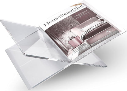 Honygebia Gold Acrylic Book Stands - Cross Frame Acrylic Book Holder, Open Bookstand for Display and Reading, Suitable for Art, Bible, Cookbook, Easel, Magazine, Textbooks 12.5" x 9.5" x 5.5"