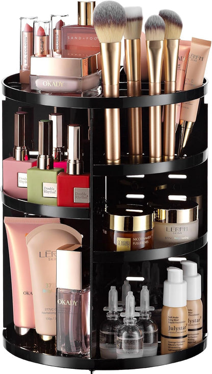 Masirs Small 360 Rotating Makeup Organizer - Mini Yet Spacious Cosmetic Storage Solution with Multiple Compartments - The Perfect Spinning Make-Up Caddy for Vanity or Bathroom Counter (Round - Clear)