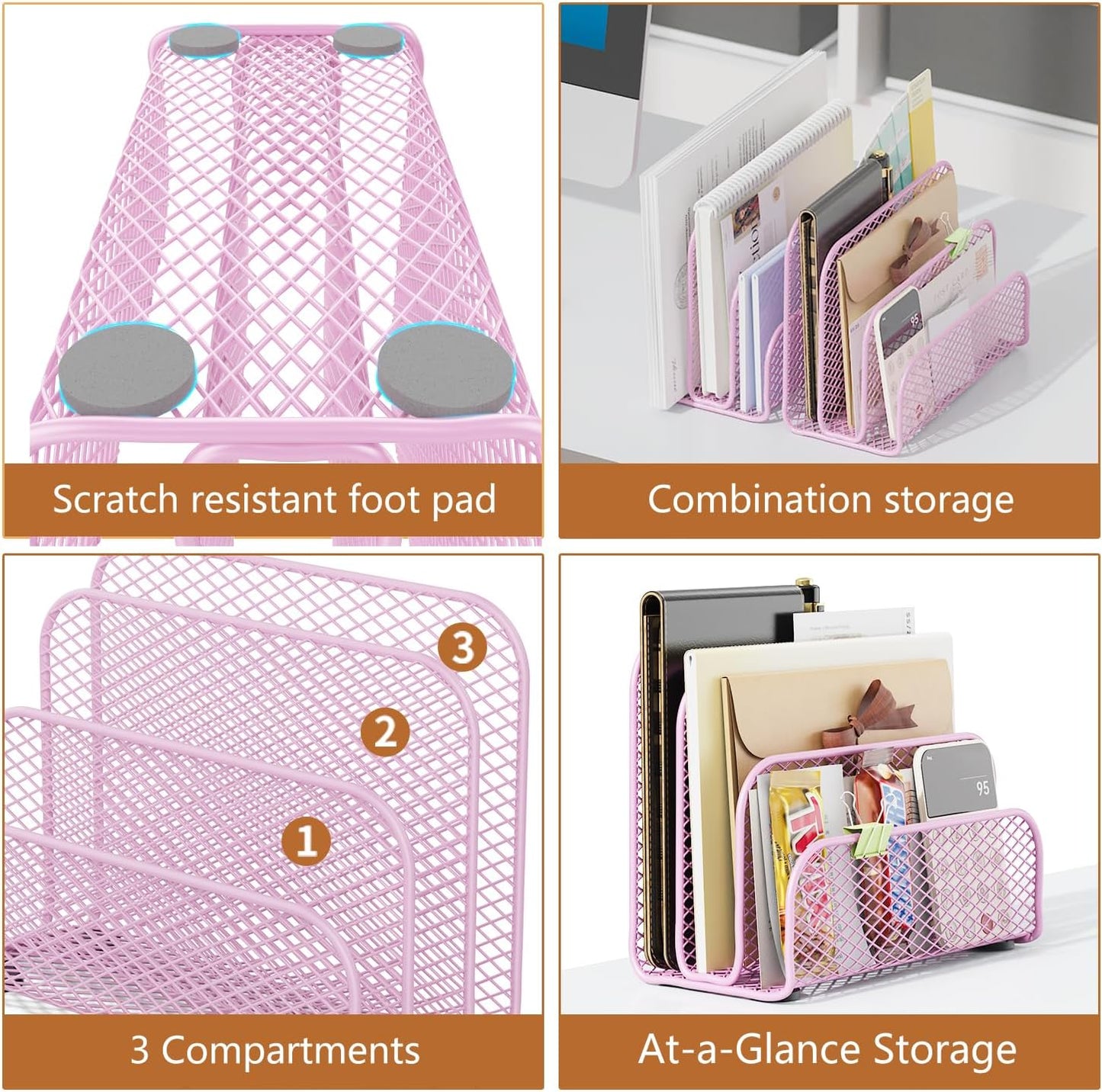 gianotter Mail Organizer Countertop, Metal File Holder with 3-Slot, Rose Gold Desk Accessories & Workspace Organizers (Rose Gold)