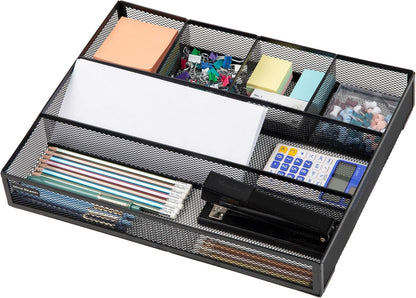 Mind Reader Expandable Mesh Desk Drawer Organizer, Adjustable from 9.25" to 17.125", Office Supply Storage Tray, Makeup Organizer, Black