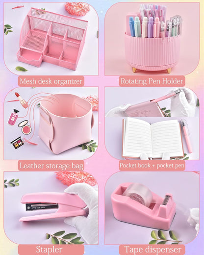 Purple Desk Accessories and Organizers with Desk Organizer and 360°Rotating Pen Holder stapler Pen and a Lot of Office Purple Office Supplies Beautifully Presented in a Gift Box