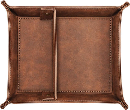 SITHON Valet Tray Desktop Storage Organizer, Removable 2 Compartments Catchall Tray Bedside Vanity Nightstand Caddy Holder Desk Storage Plate, Valentine's Day Gift, Brown