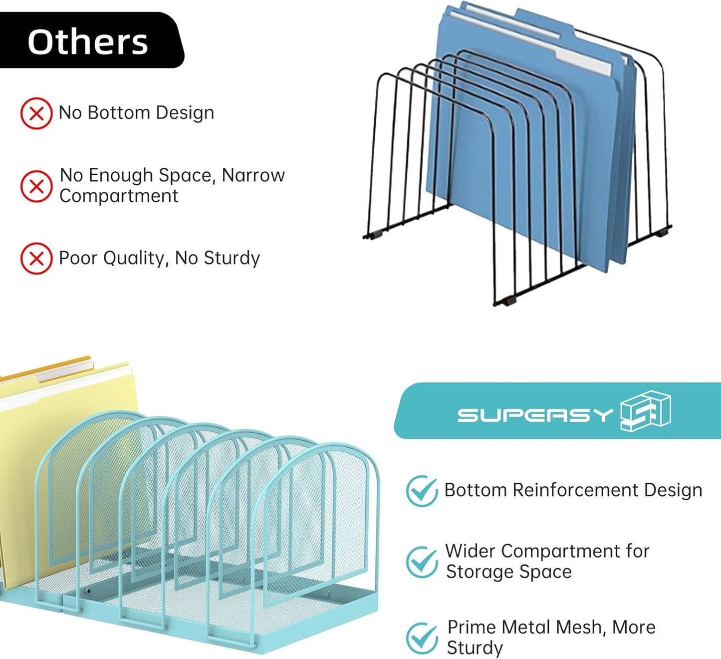 SUPEASY File Organizer for Desk, 5-Section Mesh Desk Organizer, Vertical File Holder Desktop Organizer File Sorter, File Folder Holder for Office Supplies, Black