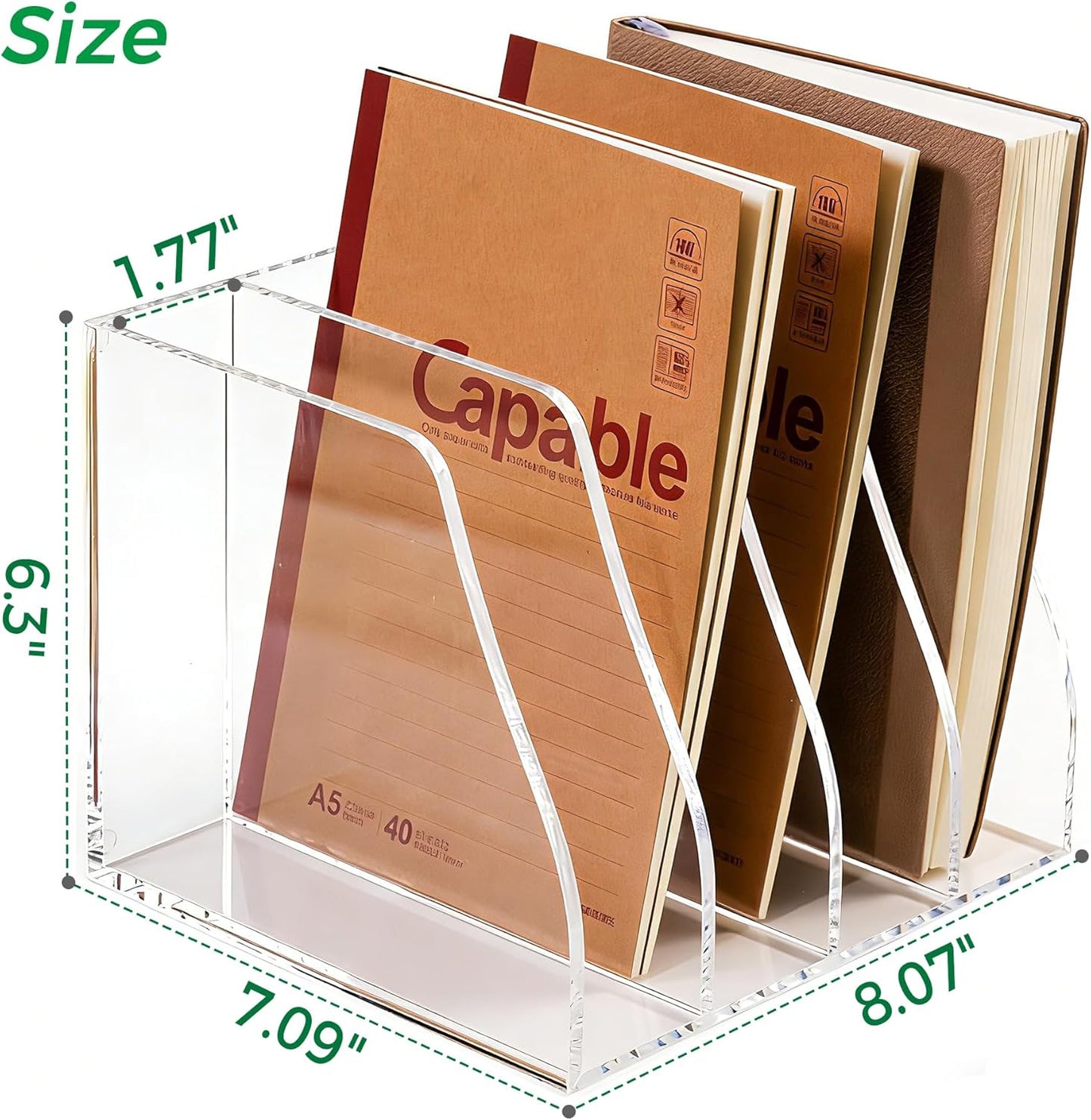 Acrylic Magazine File Holder, 4 Vertical Compartments Desk Document Sorter Organizer, Clear Folder Rack Binder for Office/Home/Classroom, for Documents, Tablet, Magazines, Books & Accessories