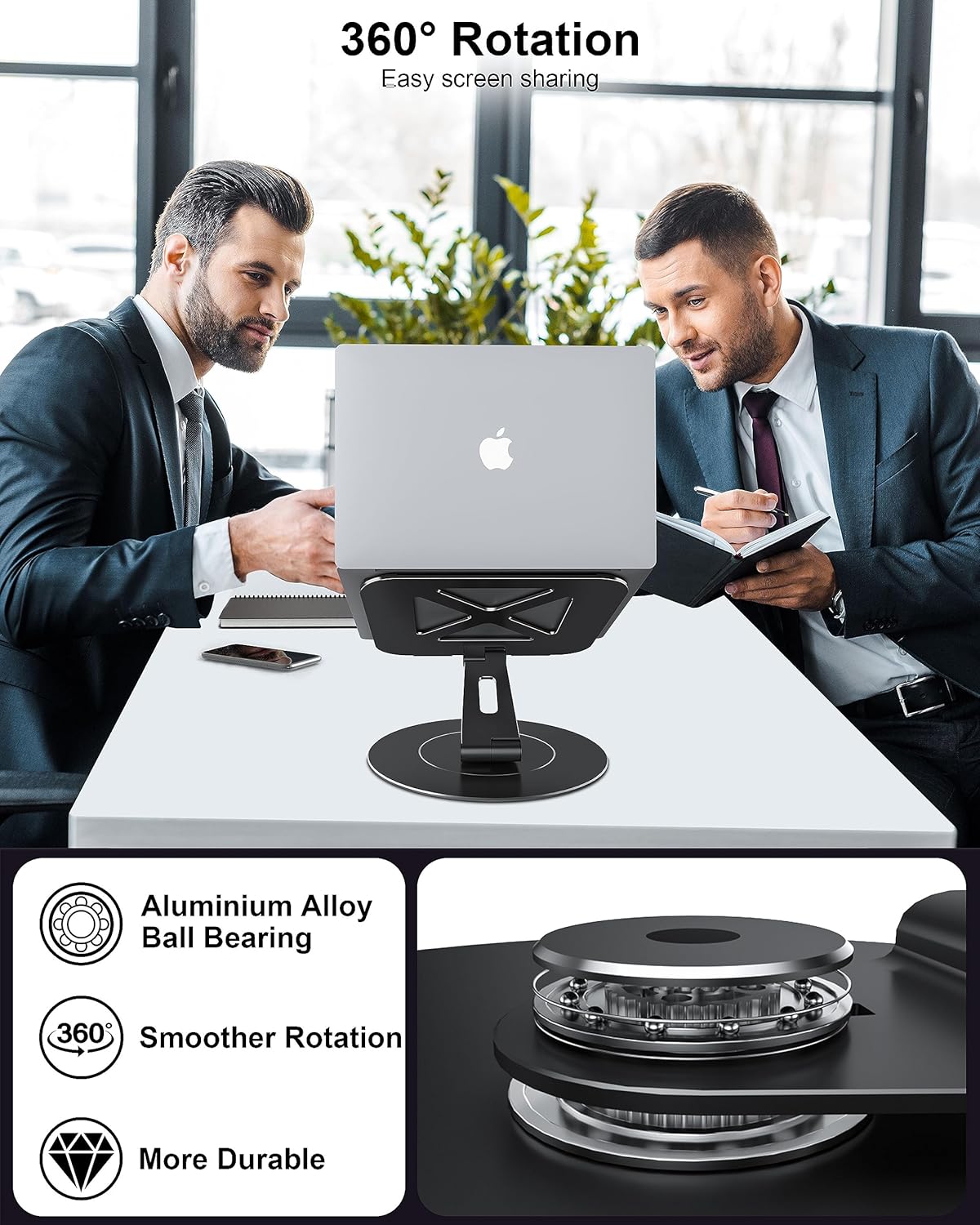 LOXP Adjustable Laptop Stand for Desk, Metal Foldable Laptop Riser, Ventilated Cooling Lectern, Ergonominc Computer Notebook Stand for Desk Compatible with 10-15.6“ Laptops