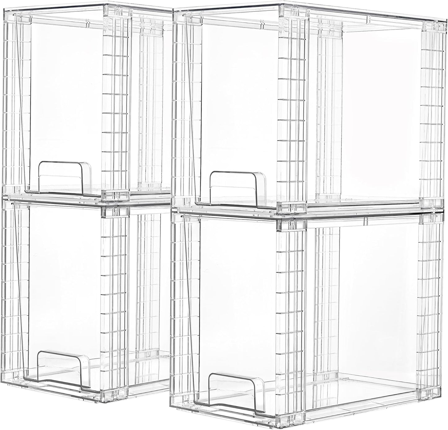 Vtopmart 4 Pack Stackable Storage Drawers,Clear Acrylic Drawer Organizers with Handles, Easily Assemble for Fridge, Bathroom,Kitchen Undersink,Cabinet,Pantry Organization and Storage