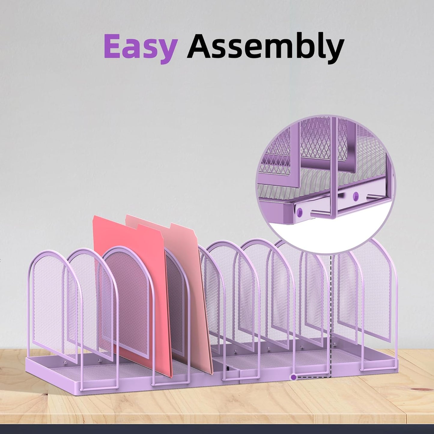 SUPEASY File Organizer for Desk, 5-Section Mesh Desk Organizer, Vertical File Holder Desktop Organizer File Sorter, File Folder Holder for Office Supplies, Black