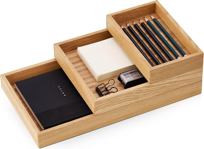 OAKYWOOD Valet Tray Bundle – Solid Wood Desk Organizer – Document, Phone & Tablet Tray – Perfect for Office, Home, or School – Black