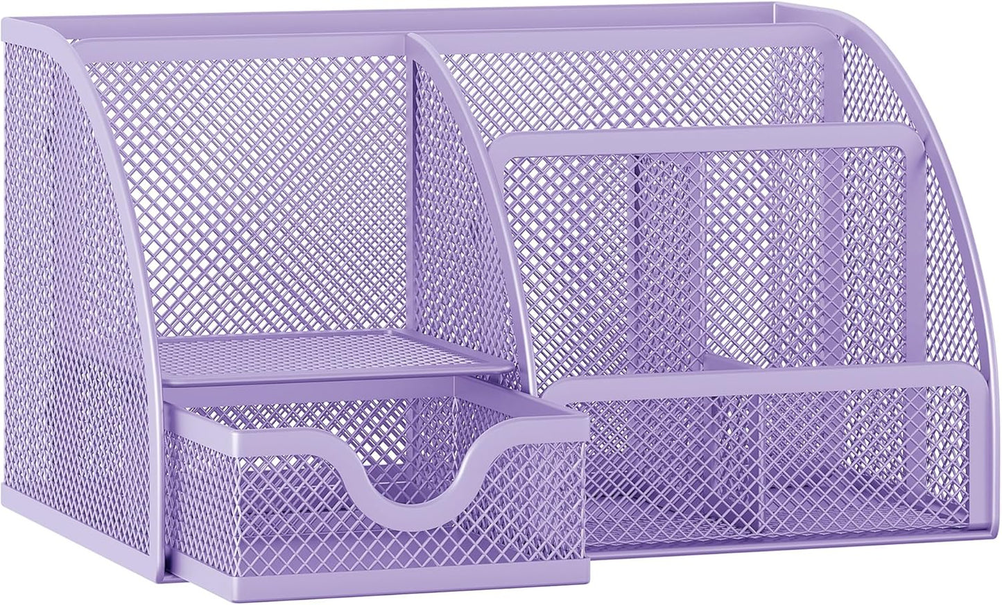 EasyPAG Mesh Desk Organizer with Drawer Multi-functional Pen Holder Stationery Organizer for Office School Supplies 6 Compartments Dorm Organizers and Storage for Desk, Black