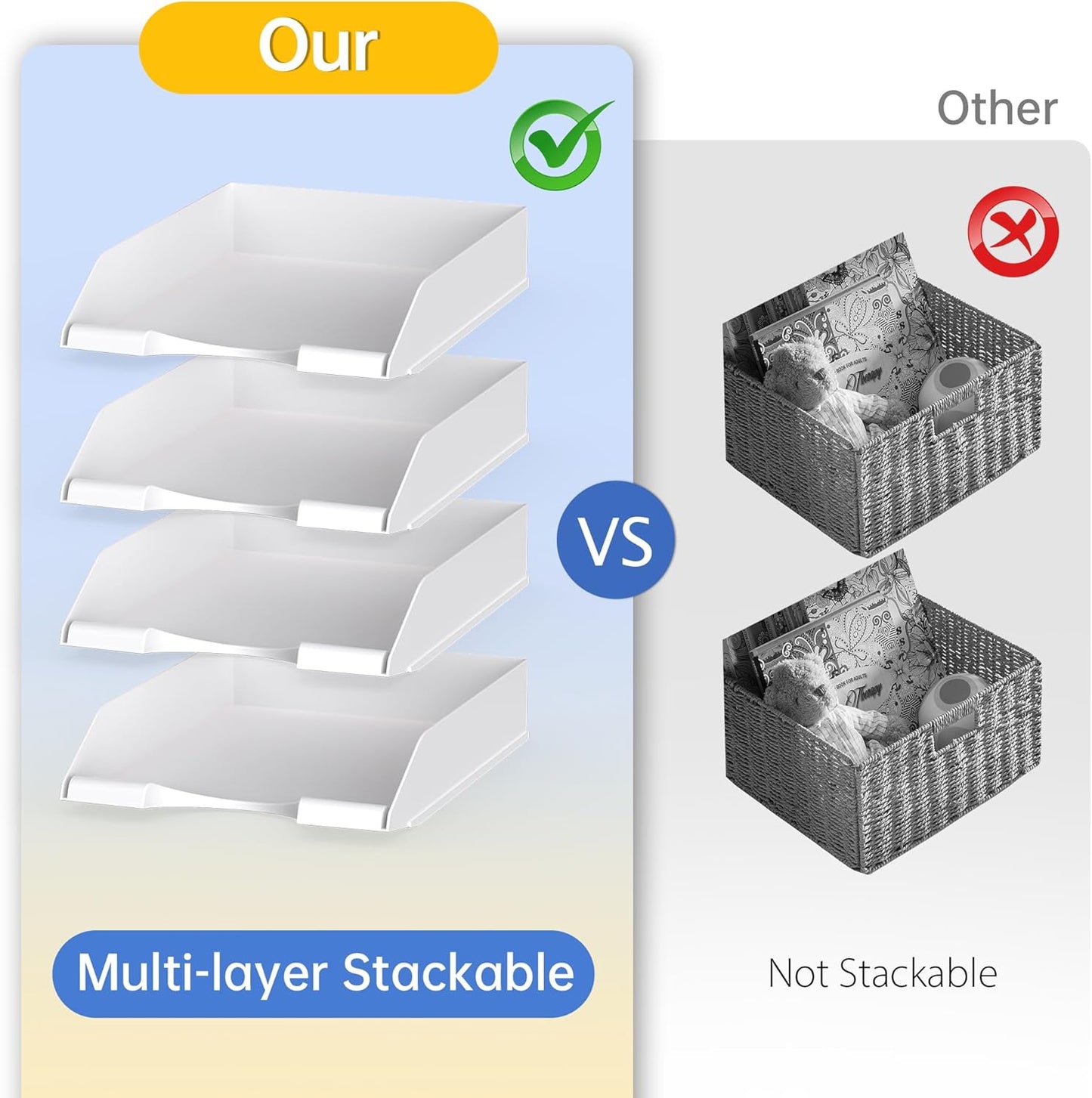 4 Pack Stackable Paper Trays for Letter Documents, Desktop File Organizers for Office Supplies, Stackable Desk Tray Holder for Paper Storage, Black