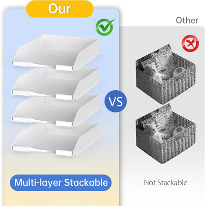 4 Pack Stackable Paper Trays for Letter Documents, Desktop File Organizers for Office Supplies, Stackable Desk Tray Holder for Paper Storage, Black