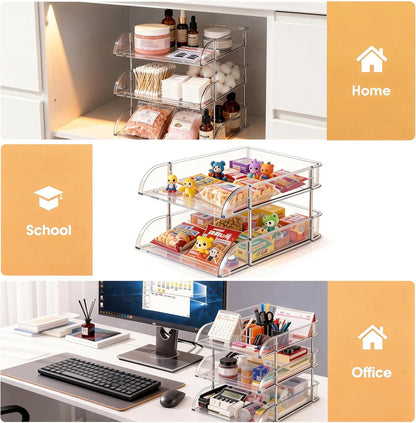 Desk Organizer and Storage,4-Tier Paper Letter Tray Organizers,Stackable Clear Desktop Organizer for Documents,Book Magazine Storage,Office Supplies, (Clear,4 Pack)